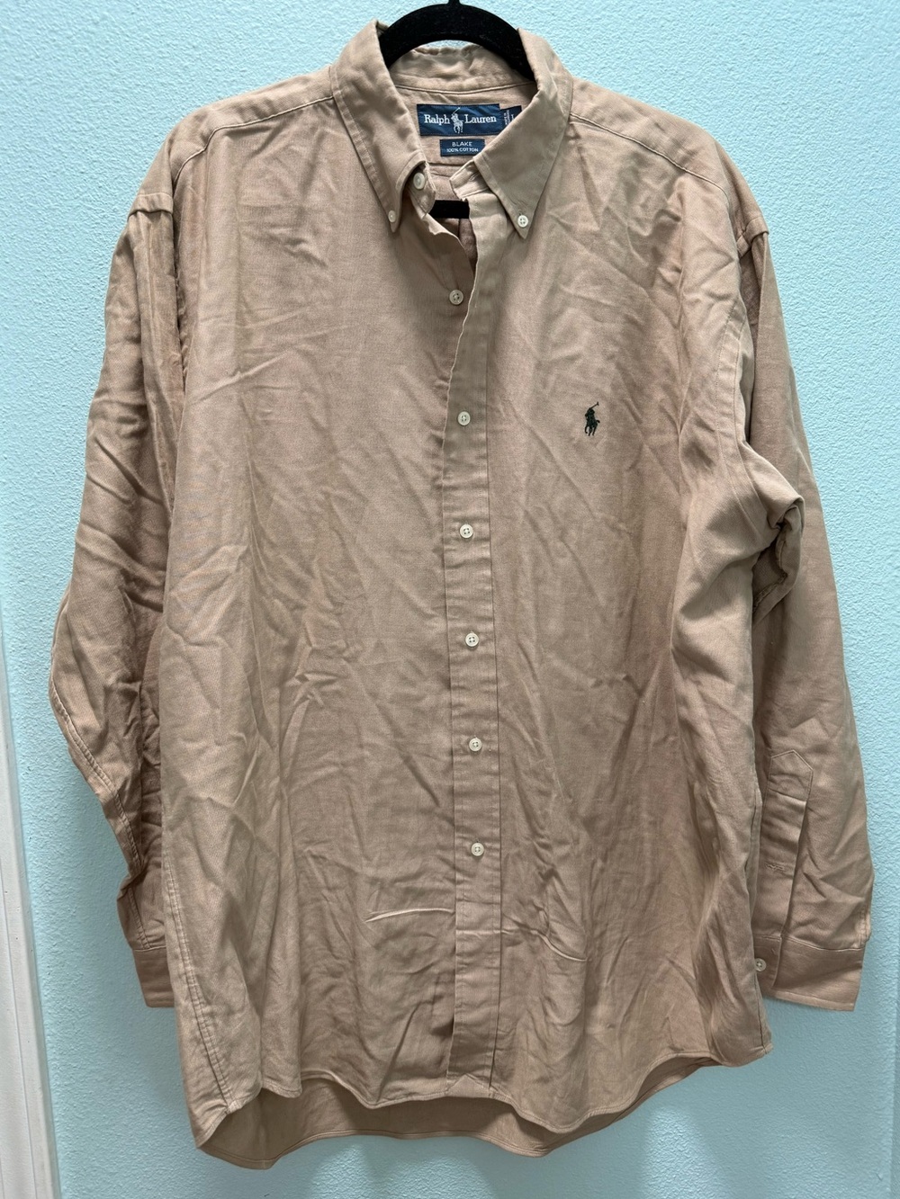 Ralph Lauren Tan Button-Down Oxford Shirt with Polo Pony Size L - 100% Cotton